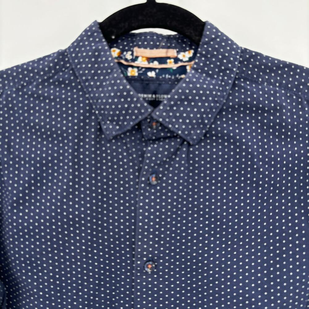 Denim & Flower Mens Blue Polka Dot Button Up Shirt Small Casual Preppy Cotton - Picture 3 of 11